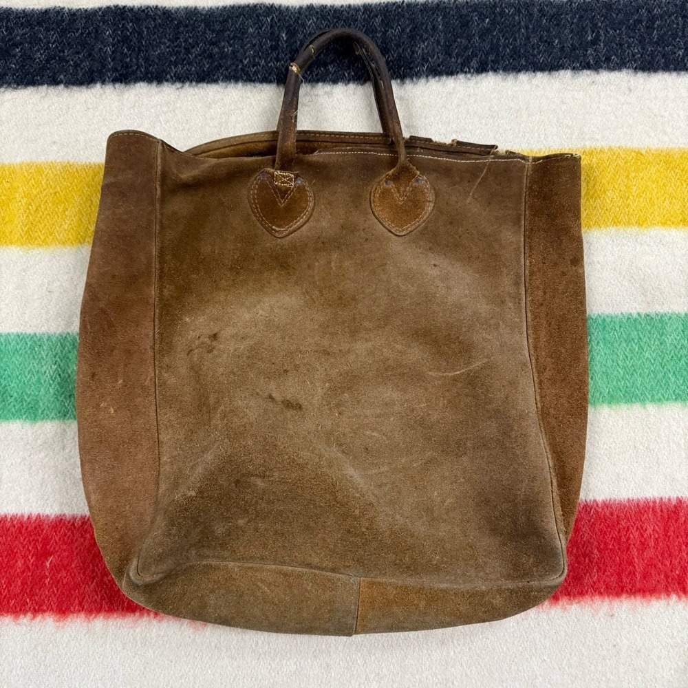 Vintage 1950s Brown Suede Leather LL Bean ? Tote Bag FLAWS Read Description